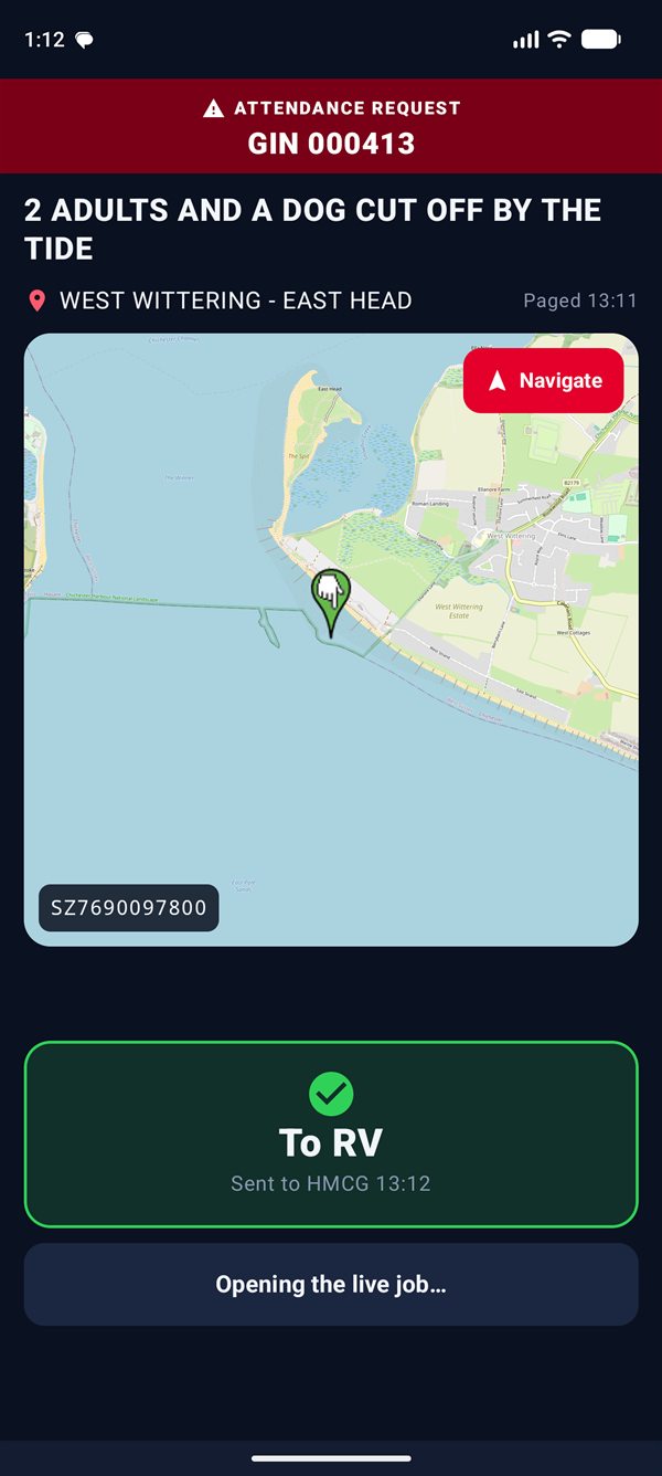 Confirmation after dragging to To RV: response sent to HMCG, then the app opens on the live job.